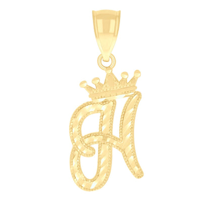10k Yellow Gold Crown Initial Letter "H" Pendant 1.2g Alphabet Unisex Charm - Elite Jewelers - Charms & Pendants