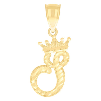 10k Yellow Gold Crown Initial Letter "S" Pendant 1g Alphabet Unisex Charm - Elite Jewelers - Charms & Pendants