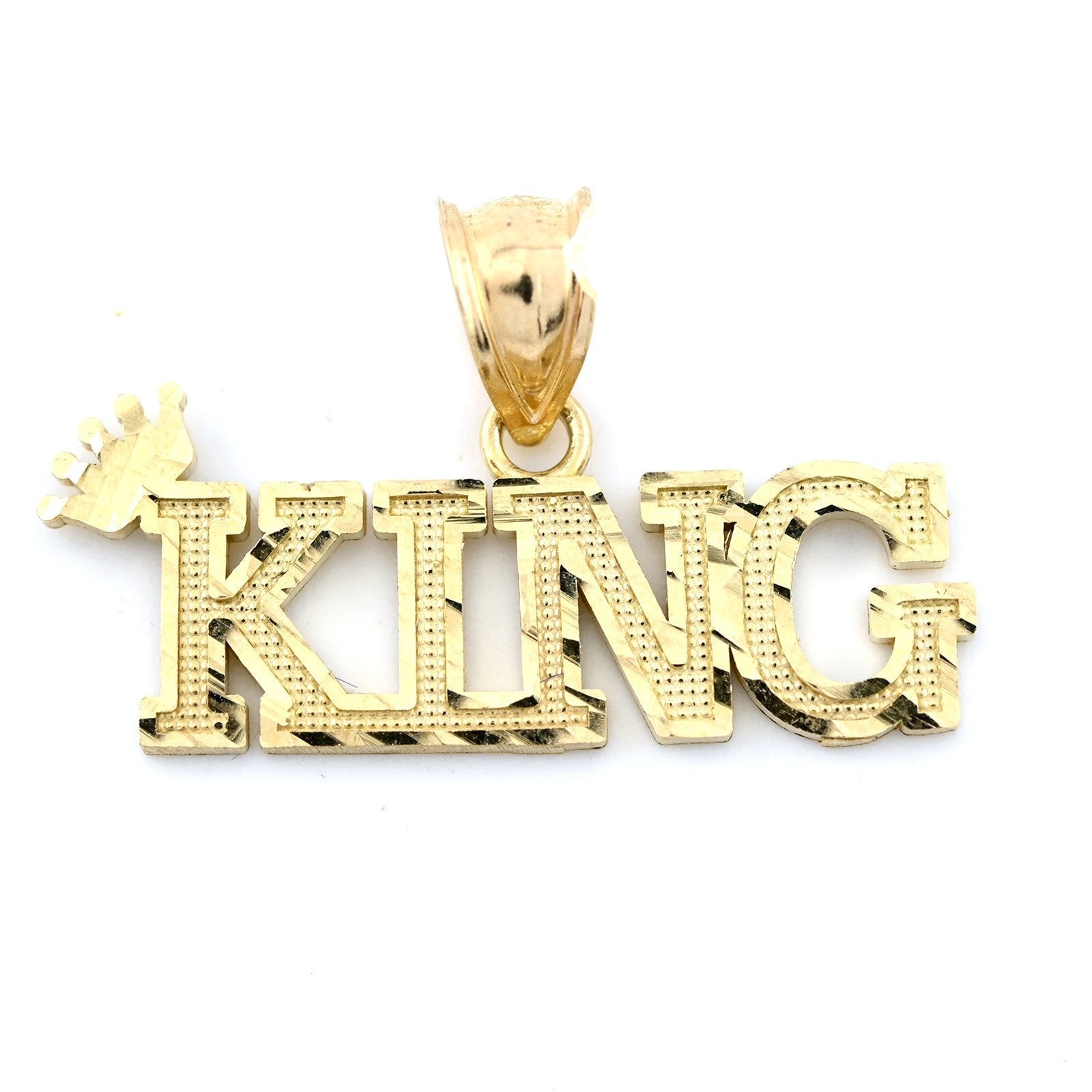 10k Yellow Gold Crown KING Charm Diamond Cut Pendant 1.125" Men 25mm 2g - Elite Jewelers - Charms & Pendants