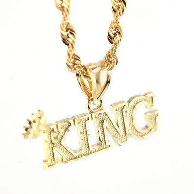 10k Yellow Gold Crown KING Charm Diamond Cut Pendant 1.125" Men 25mm 2g - Elite Jewelers - Charms & Pendants