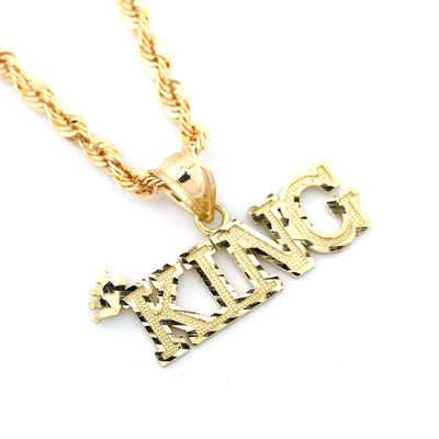 10k Yellow Gold Crown KING Charm Diamond Cut Pendant 1.125" Men 25mm 2g - Elite Jewelers - Charms & Pendants