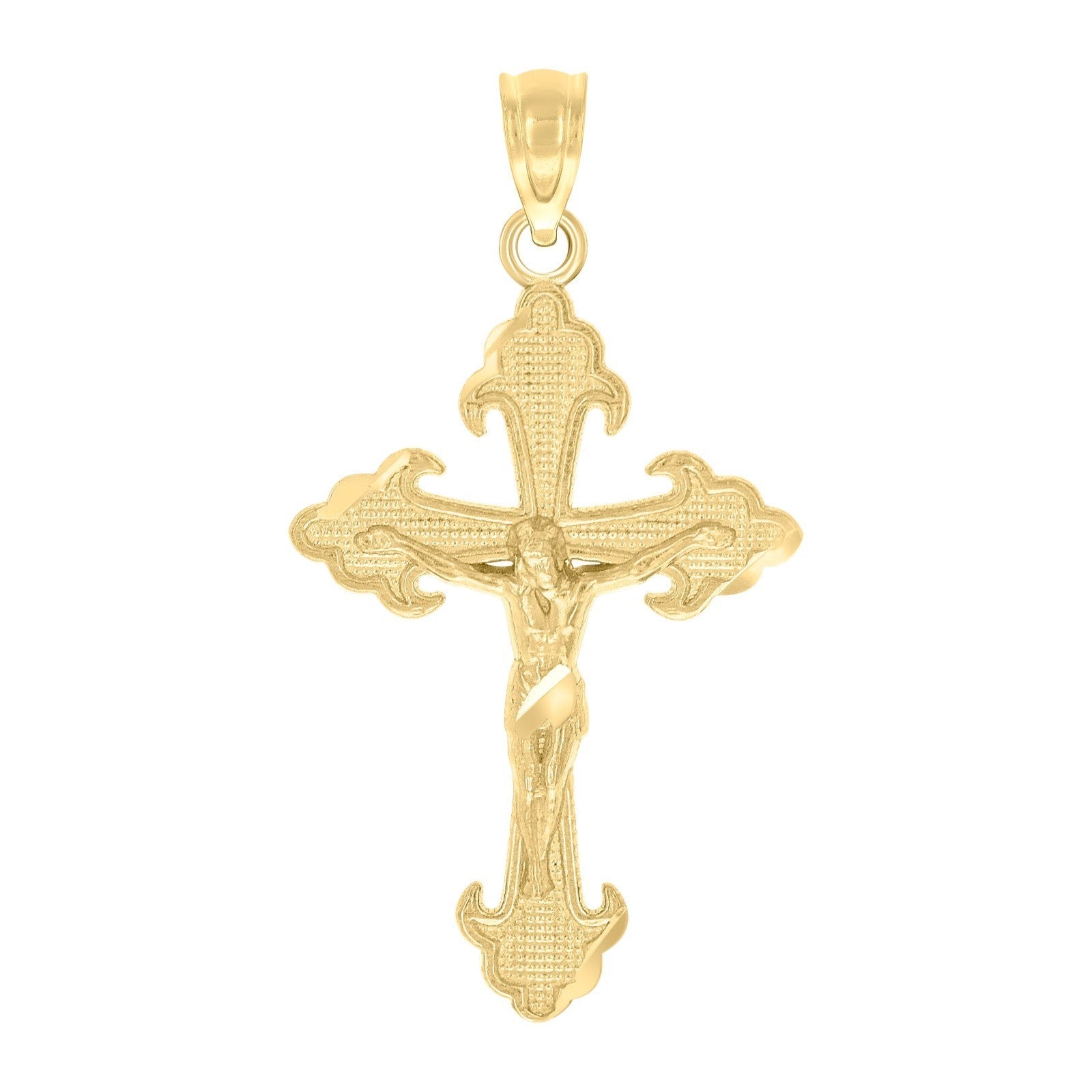 10k Yellow Gold Crucifix Religious Cross Pendant Men Women Diamond Cut Charm - Elite Jewelers - Charms & Pendants