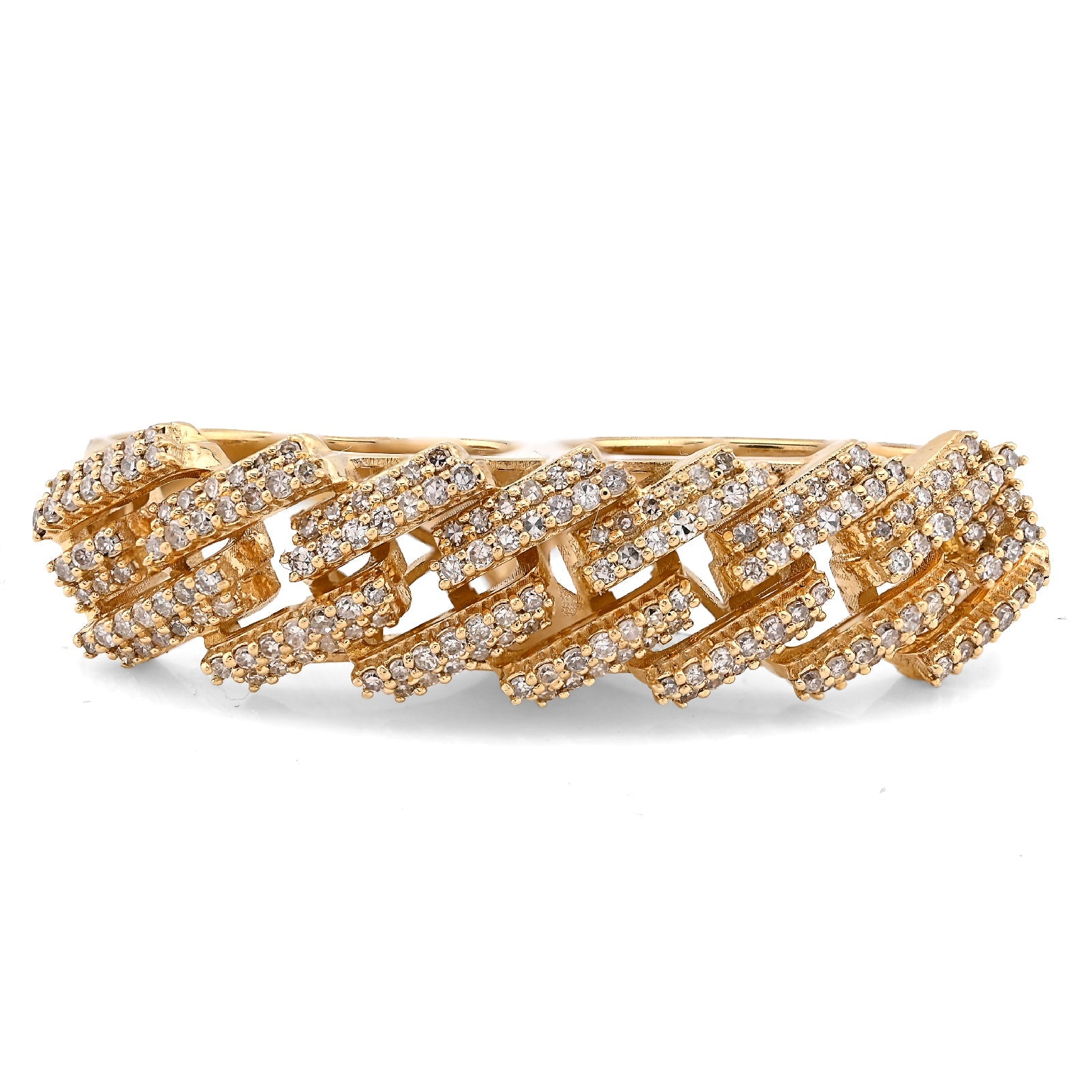 10K Yellow Gold Cuban Link 2 Finger 3CT Natural Diamond Men Ring - Elite Jewelers - Rings