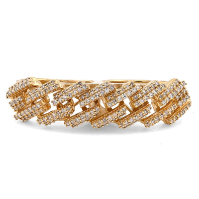 10K Yellow Gold Cuban Link 2 Finger 3CT Natural Diamond Men Ring - Elite Jewelers - Rings