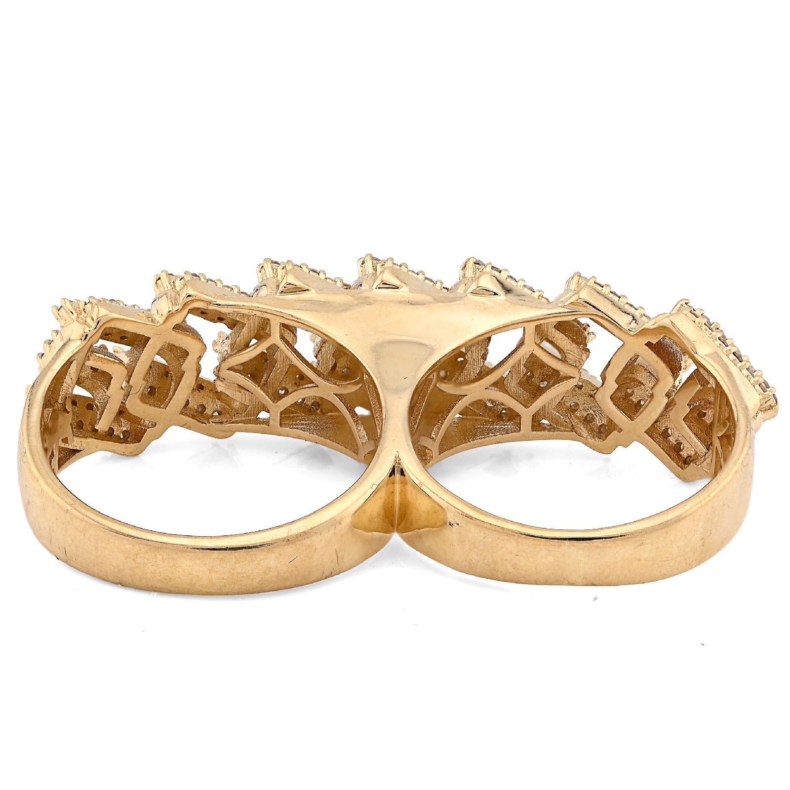 10K Yellow Gold Cuban Link 2 Finger 3CT Natural Diamond Men Ring - Elite Jewelers - Rings