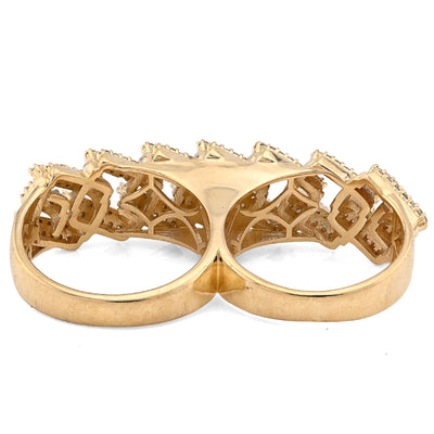 10K Yellow Gold Cuban Link 2 Finger 3CT Natural Diamond Men Ring - Elite Jewelers - Rings