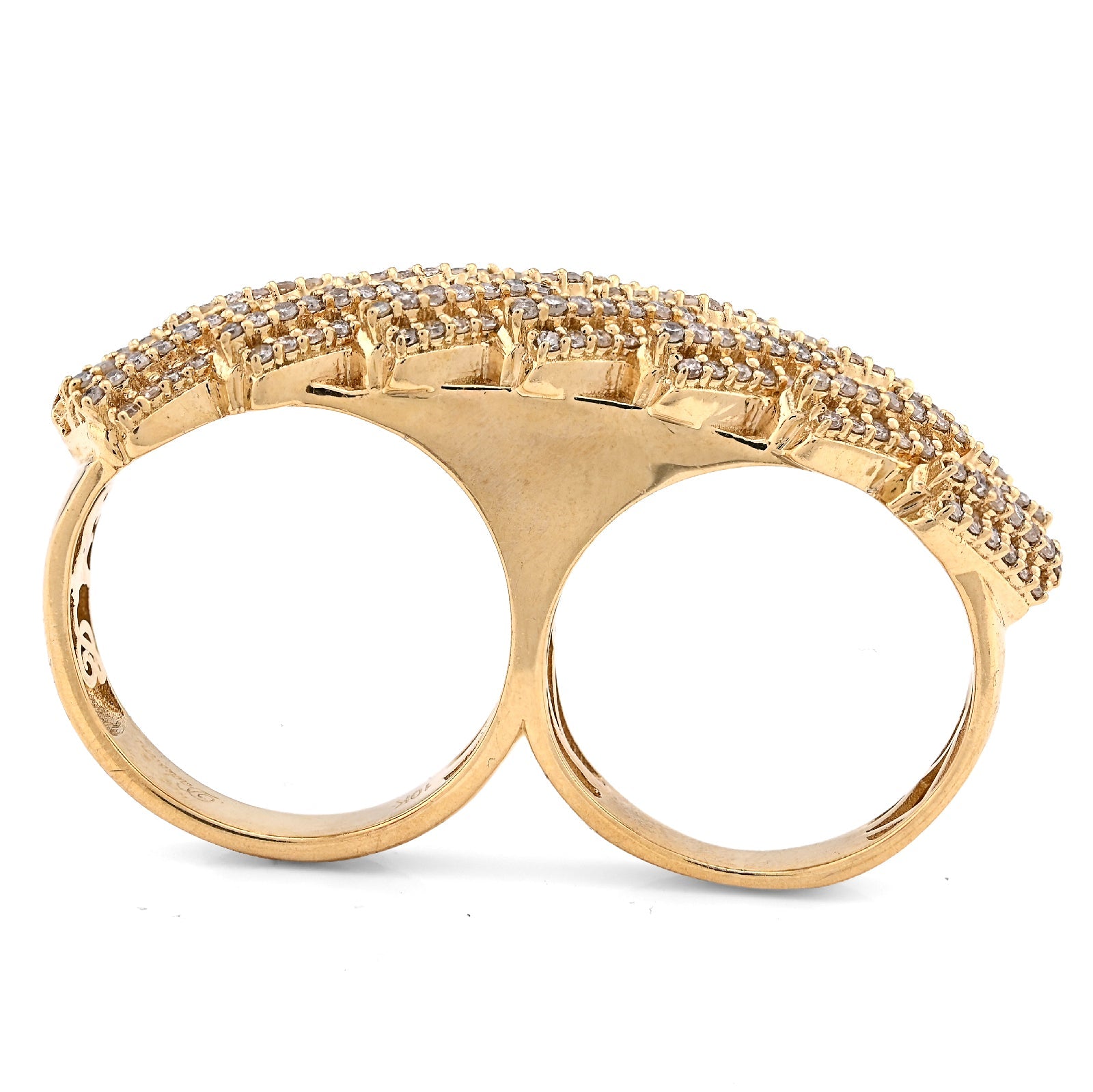 10K Yellow Gold Cuban Link 2 Finger 3CT Natural Diamond Men Ring - Elite Jewelers - Rings