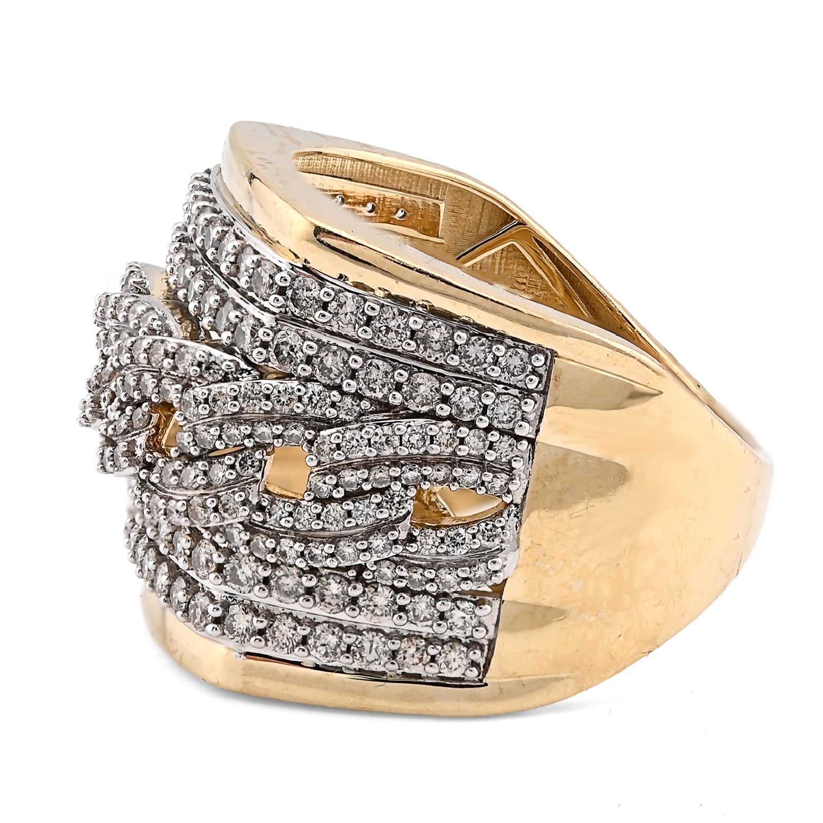 10K Yellow Gold Cuban Link 4 Row Men 1.98CT Natural Diamond Pinky Ring - Elite Jewelers - Rings