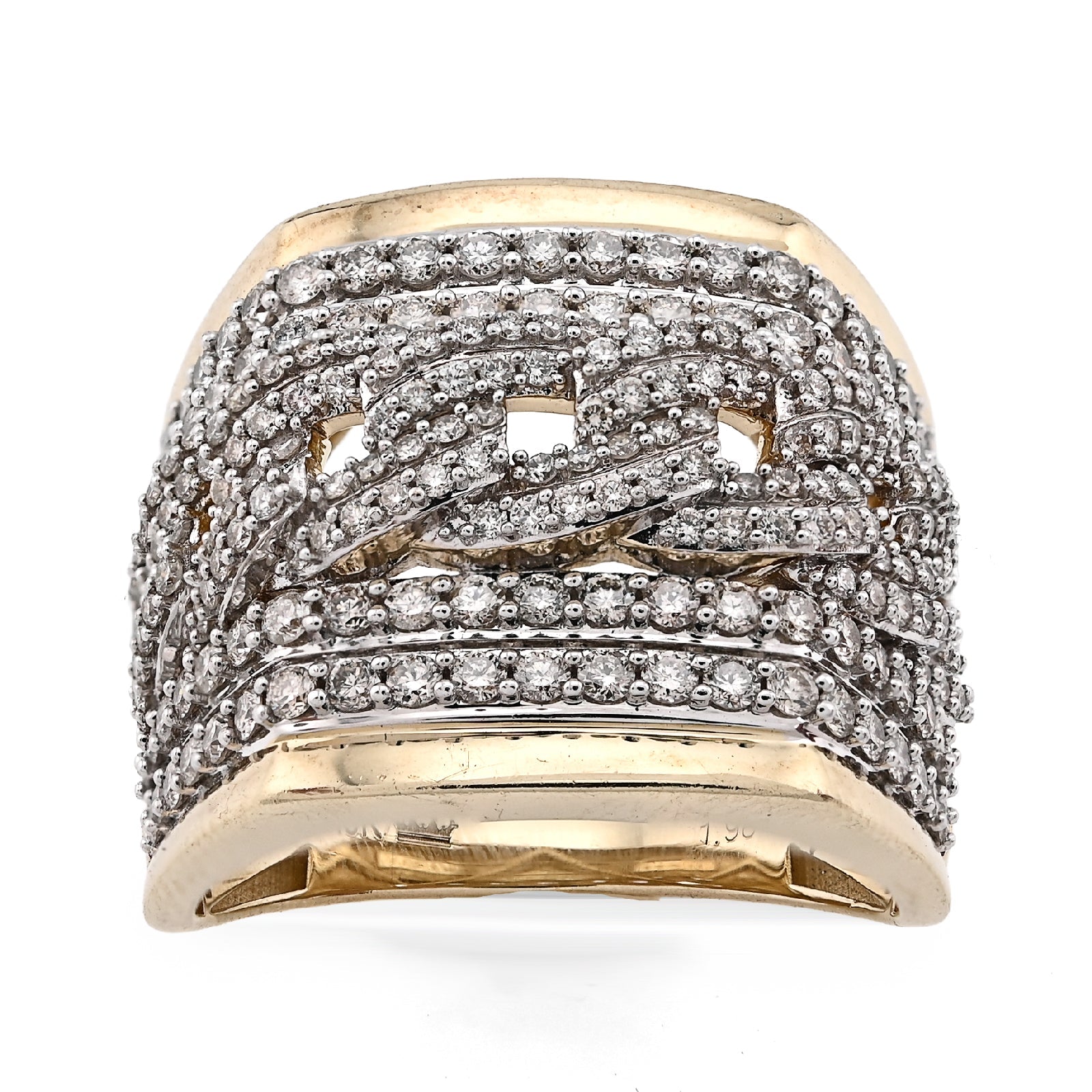 10K Yellow Gold Cuban Link 4 Row Men 1.98CT Natural Diamond Pinky Ring - Elite Jewelers - Rings