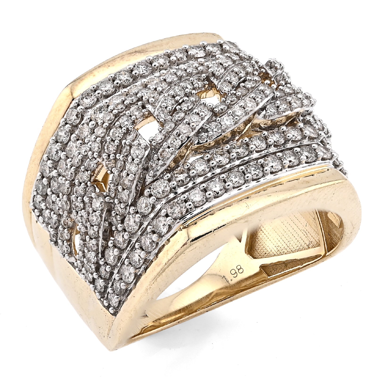 10K Yellow Gold Cuban Link 4 Row Men 1.98CT Natural Diamond Pinky Ring - Elite Jewelers - Rings