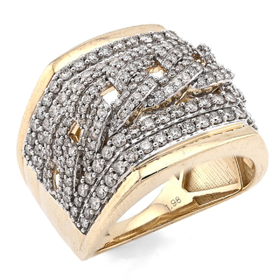 10K Yellow Gold Cuban Link 4 Row Men 1.98CT Natural Diamond Pinky Ring - Elite Jewelers - Rings