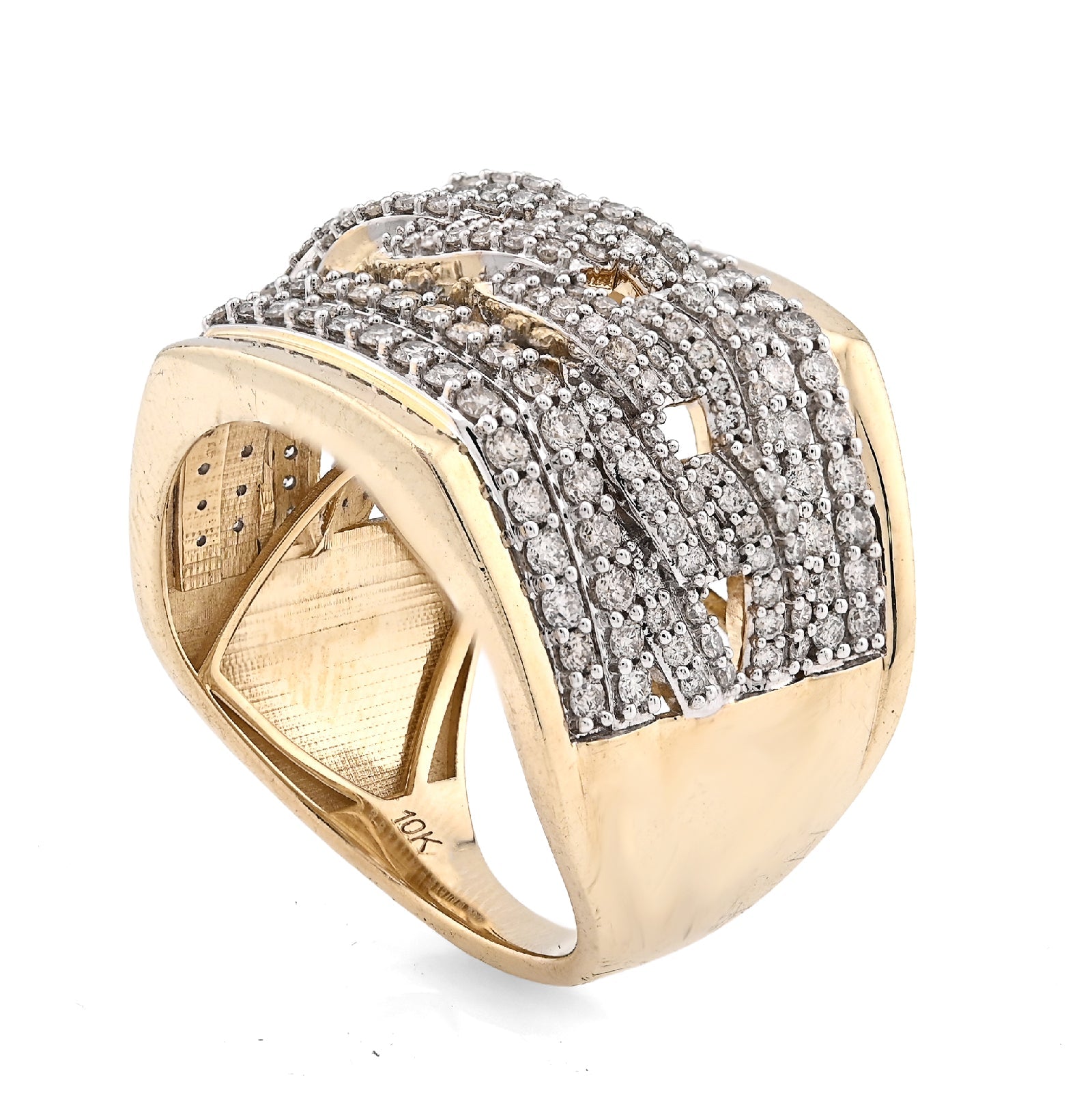 10K Yellow Gold Cuban Link 4 Row Men 1.98CT Natural Diamond Pinky Ring - Elite Jewelers - Rings