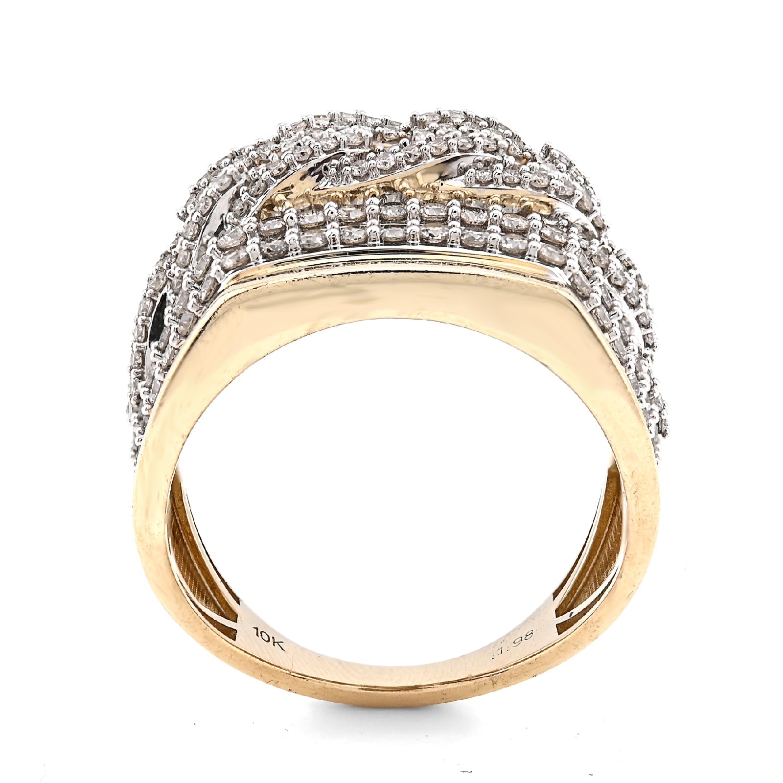 10K Yellow Gold Cuban Link 4 Row Men 1.98CT Natural Diamond Pinky Ring - Elite Jewelers - Rings