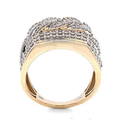 10K Yellow Gold Cuban Link 4 Row Men 1.98CT Natural Diamond Pinky Ring - Elite Jewelers - Rings