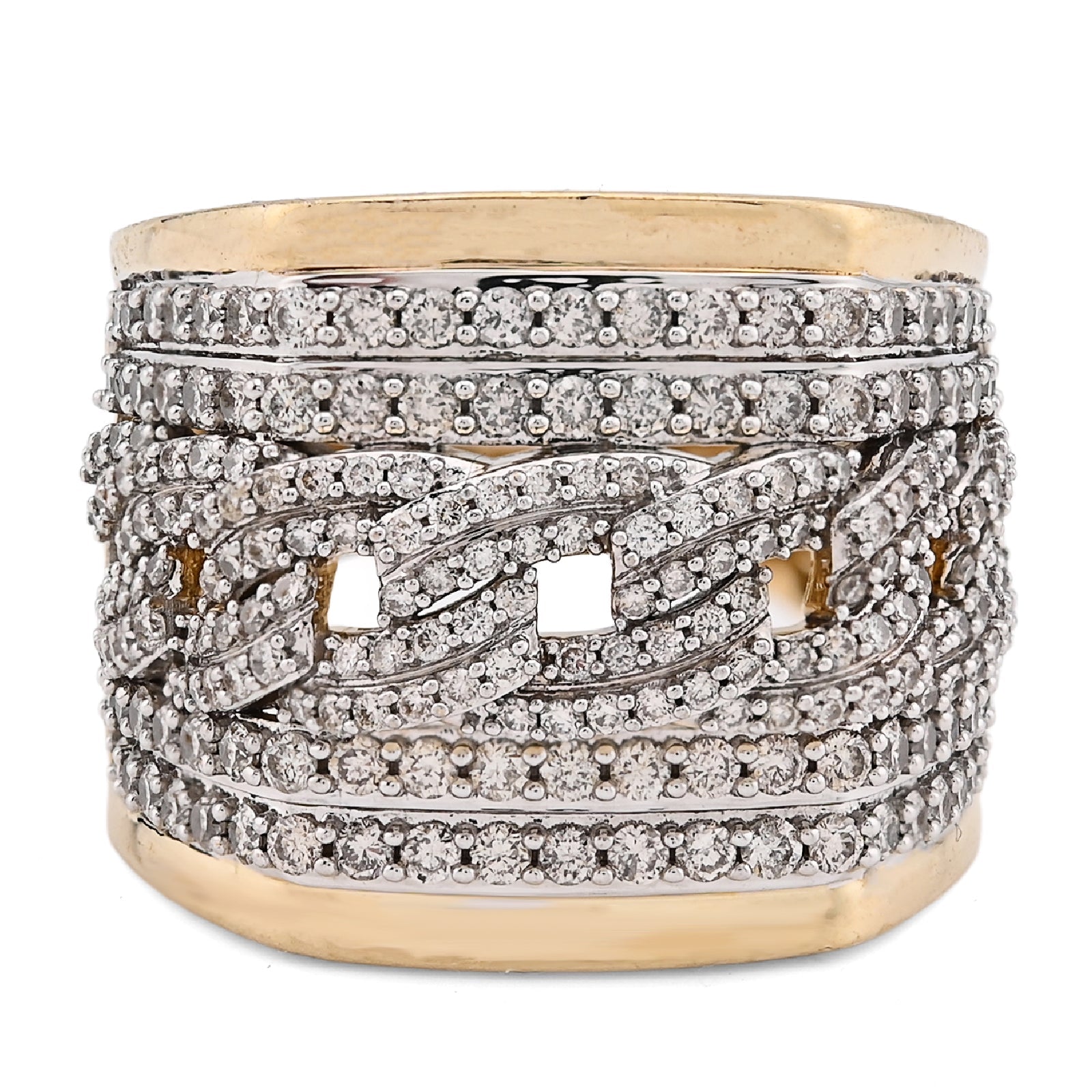 10K Yellow Gold Cuban Link 4 Row Men 1.98CT Natural Diamond Pinky Ring - Elite Jewelers - Rings