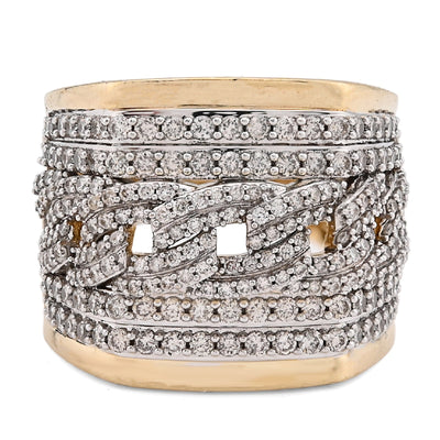 10K Yellow Gold Cuban Link 4 Row Men 1.98CT Natural Diamond Pinky Ring - Elite Jewelers - Rings