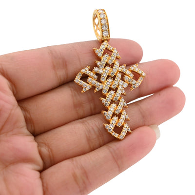 10K Yellow Gold Cuban Link Religious Cross 2.5CT Natural Diamond Men Charm 2.25" Pendant - Elite Jewelers - Charms & Pendants