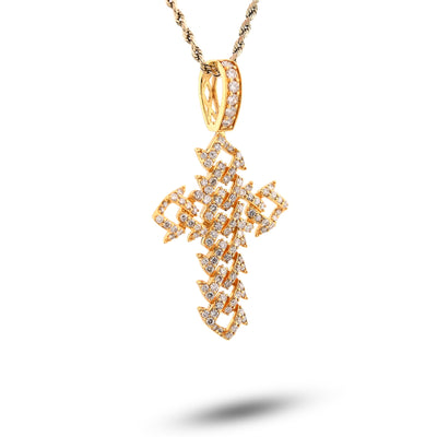 10K Yellow Gold Cuban Link Religious Cross 2.5CT Natural Diamond Men Charm 2.25" Pendant - Elite Jewelers - Charms & Pendants