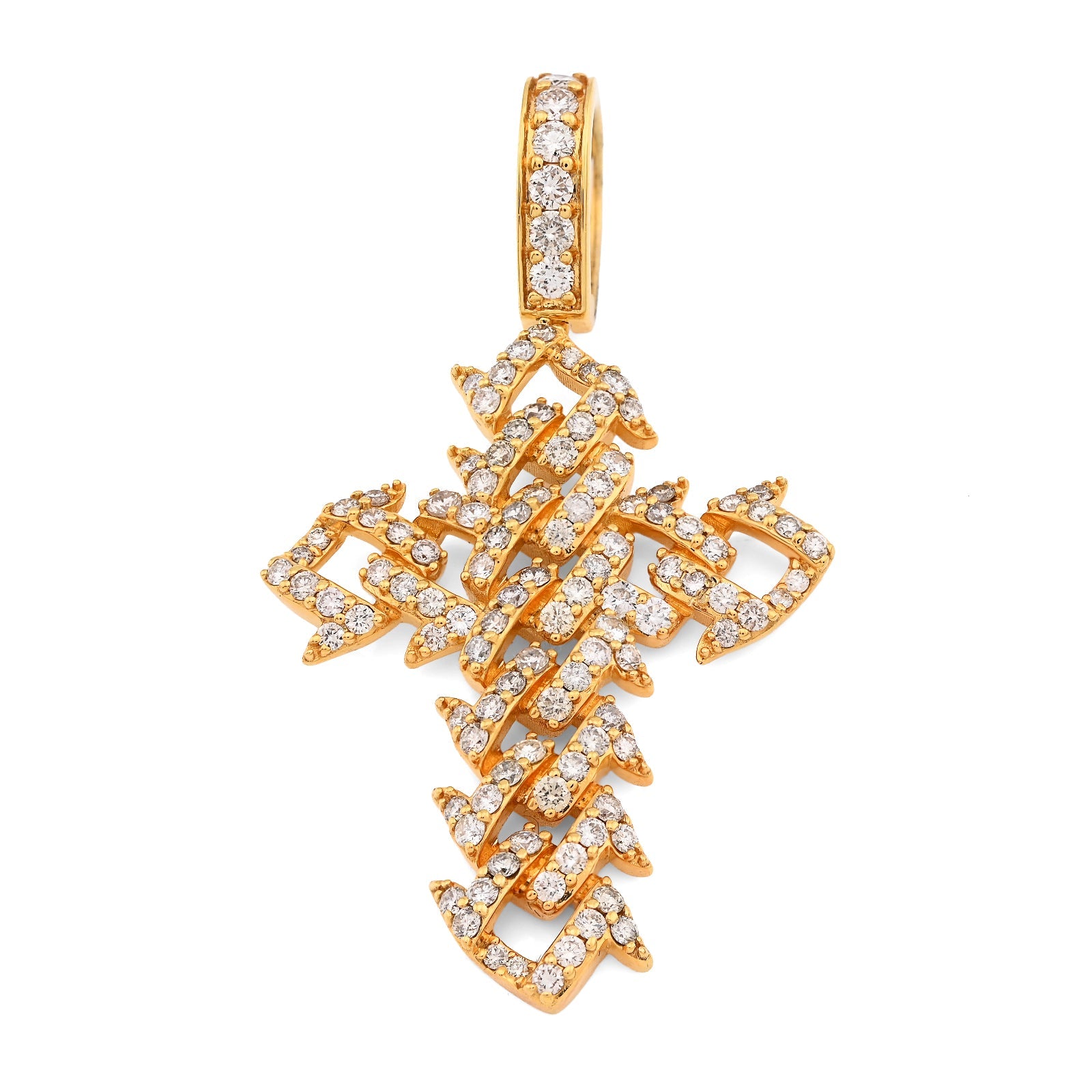 10K Yellow Gold Cuban Link Religious Cross 2.5CT Natural Diamond Men Charm 2.25" Pendant - Elite Jewelers - Charms & Pendants