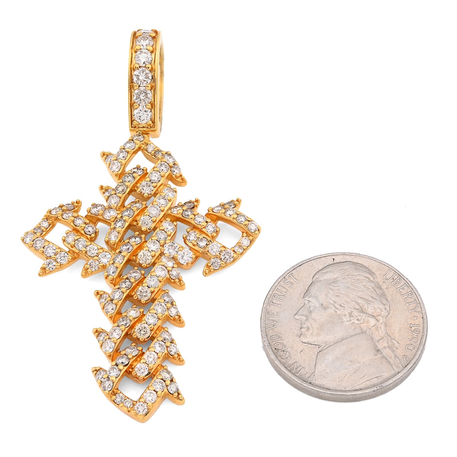 10K Yellow Gold Cuban Link Religious Cross 2.5CT Natural Diamond Men Charm 2.25" Pendant - Elite Jewelers - Charms & Pendants