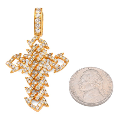10K Yellow Gold Cuban Link Religious Cross 2.5CT Natural Diamond Men Charm 2.25" Pendant - Elite Jewelers - Charms & Pendants