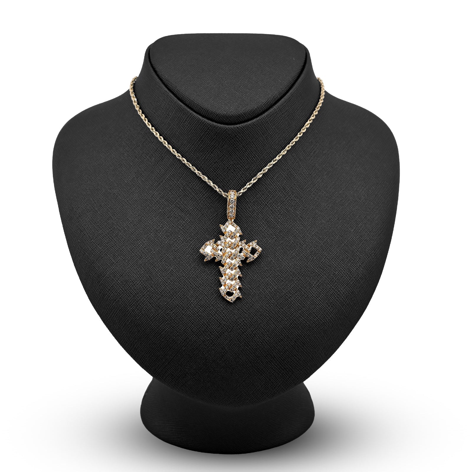 10K Yellow Gold Cuban Link Religious Cross 2.5CT Natural Diamond Men Charm 2.25" Pendant - Elite Jewelers - Charms & Pendants