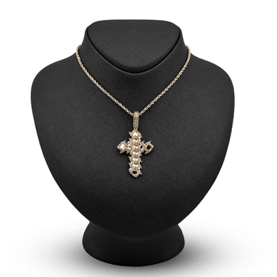 10K Yellow Gold Cuban Link Religious Cross 2.5CT Natural Diamond Men Charm 2.25" Pendant - Elite Jewelers - Charms & Pendants
