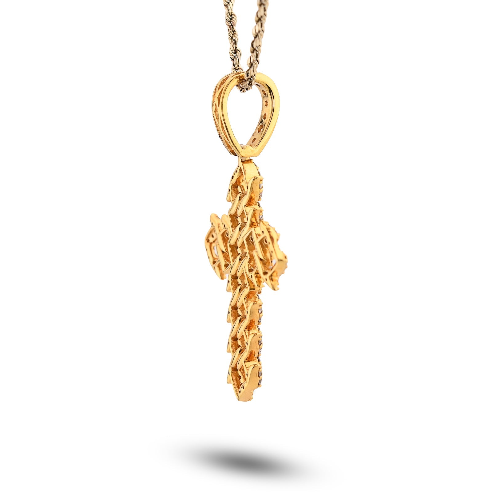 10K Yellow Gold Cuban Link Religious Cross 2.5CT Natural Diamond Men Charm 2.25" Pendant - Elite Jewelers - Charms & Pendants