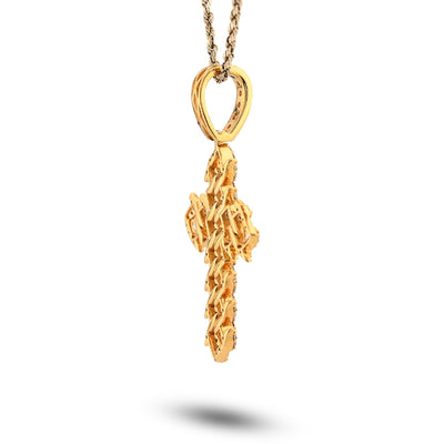 10K Yellow Gold Cuban Link Religious Cross 2.5CT Natural Diamond Men Charm 2.25" Pendant - Elite Jewelers - Charms & Pendants