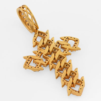 10K Yellow Gold Cuban Link Religious Cross 2.5CT Natural Diamond Men Charm 2.25" Pendant - Elite Jewelers - Charms & Pendants