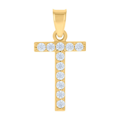 10k Yellow Gold Cubic Zirconia Initial "T" Pendant 0.8g Alphabet Unisex Charm - Elite Jewelers - Charms & Pendants
