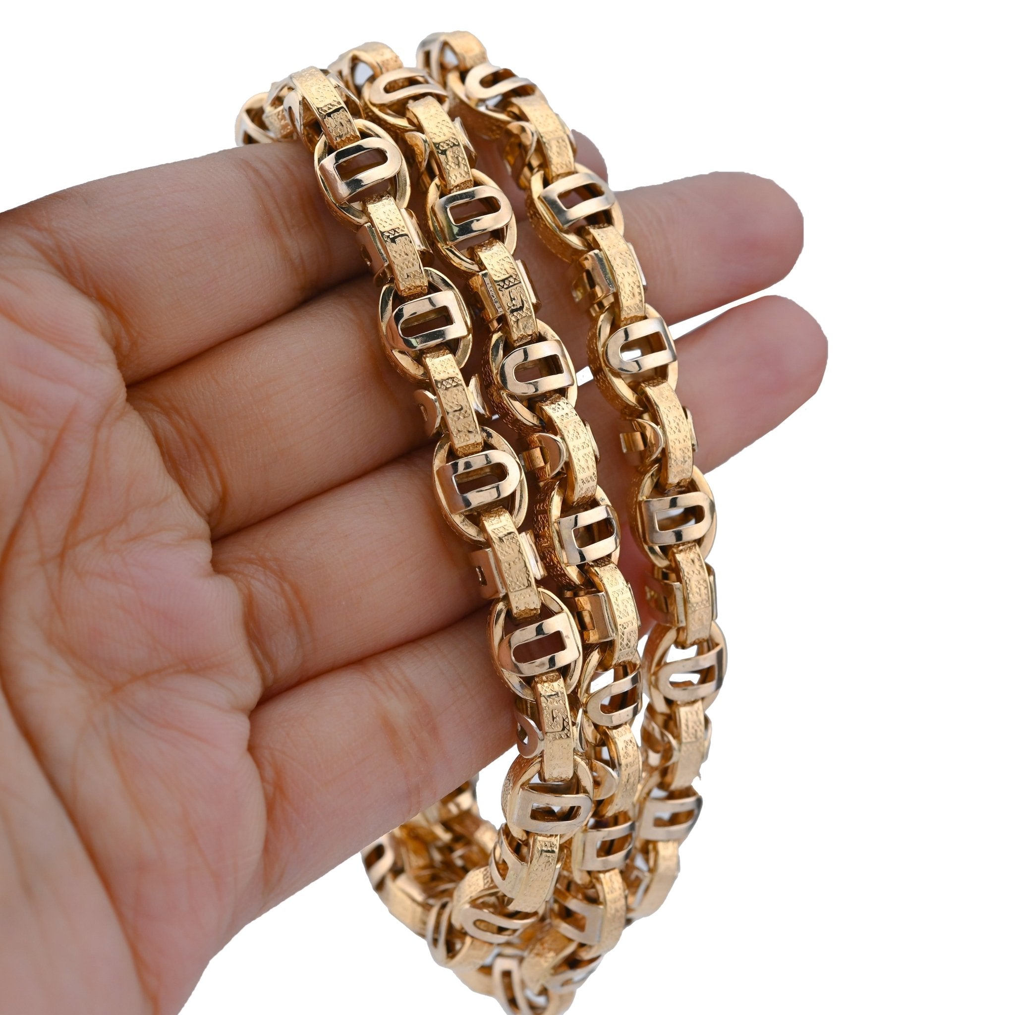 10K Yellow Gold Custom Made Greek Bar link Chain Men Women 26" Necklace 25.5g - Elite Jewelers - Necklaces