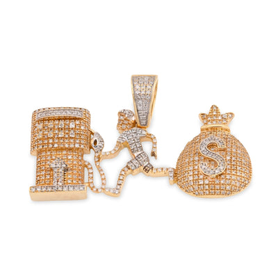 10K Yellow Gold Custom "Pump Human Money Bag" 0.86CT Natural Diamond Pendant Charm - Elite Jewelers - Charms & Pendants