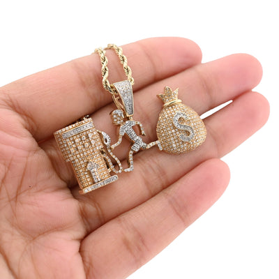 10K Yellow Gold Custom "Pump Human Money Bag" 0.86CT Natural Diamond Pendant Charm - Elite Jewelers - Charms & Pendants
