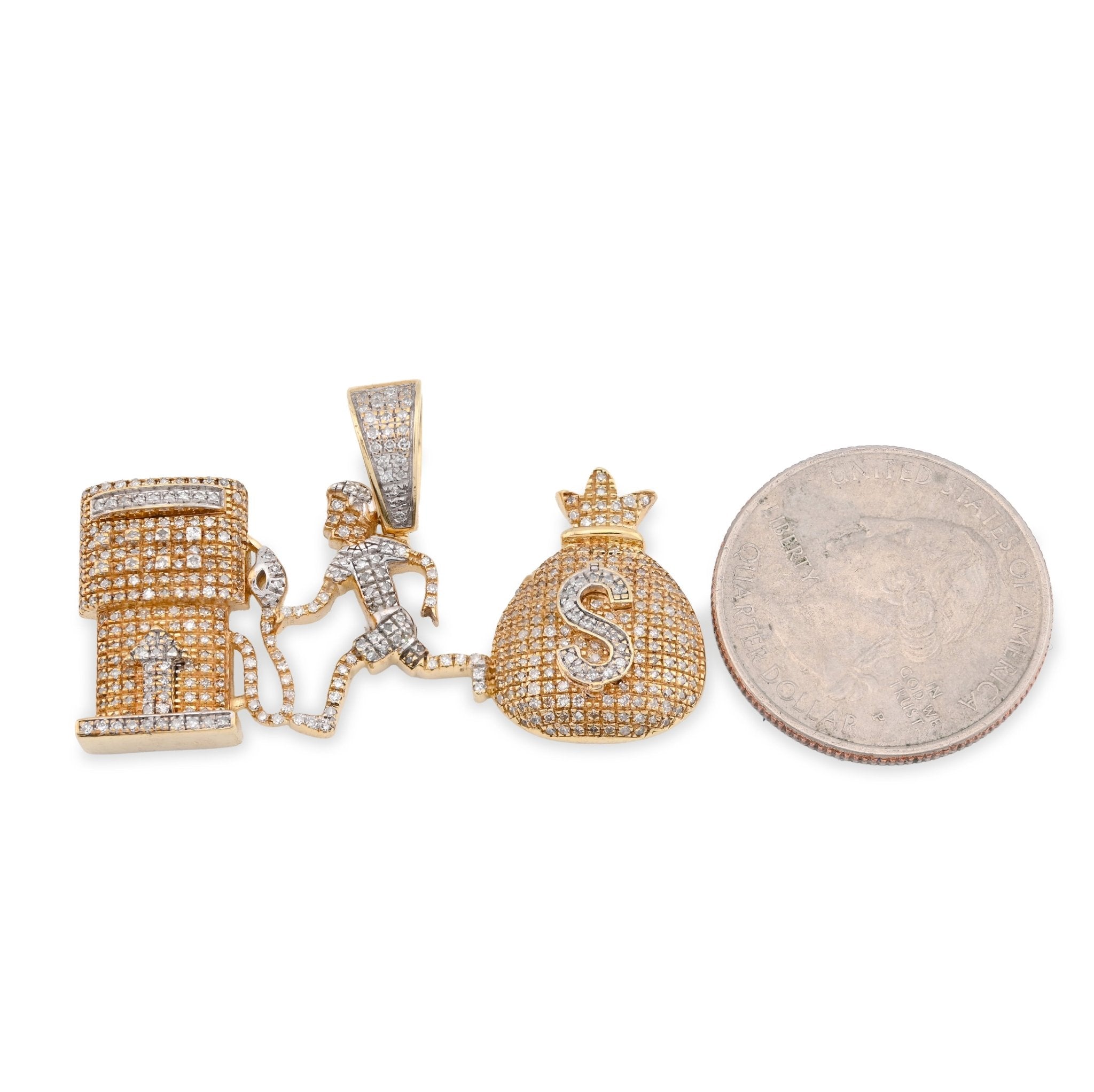10K Yellow Gold Custom "Pump Human Money Bag" 0.86CT Natural Diamond Pendant Charm - Elite Jewelers - Charms & Pendants