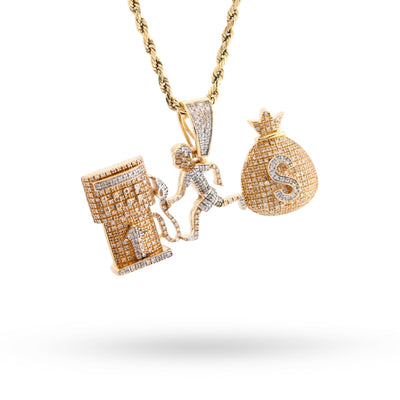 10K Yellow Gold Custom "Pump Human Money Bag" 0.86CT Natural Diamond Pendant Charm - Elite Jewelers - Charms & Pendants