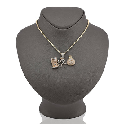 10K Yellow Gold Custom "Pump Human Money Bag" 0.86CT Natural Diamond Pendant Charm - Elite Jewelers - Charms & Pendants