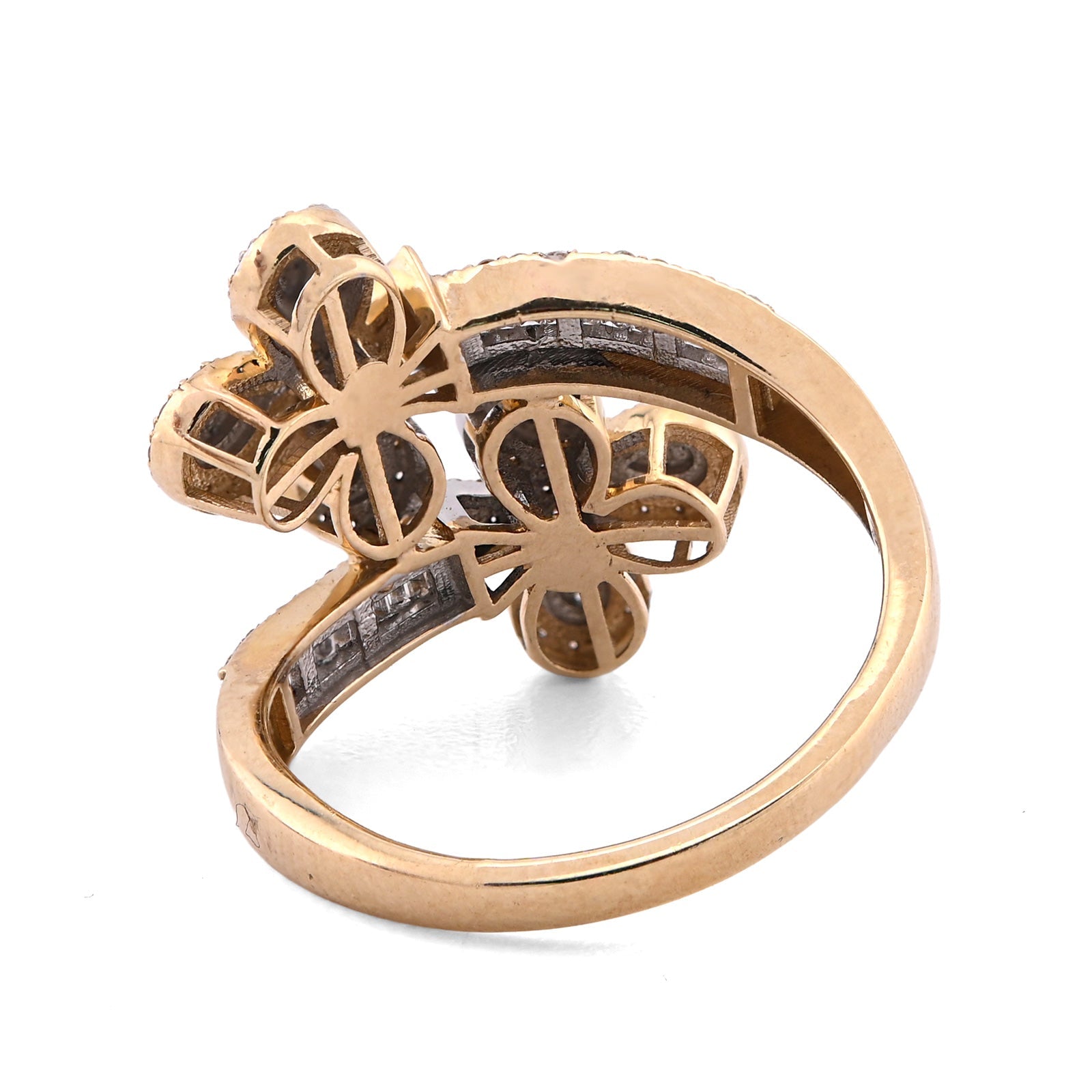 10K Yellow Gold Diamond Cuff 3 - Leaf Clover 0.65CT Natural Round/Baguette Women Ring - Elite Jewelers - Rings