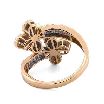 10K Yellow Gold Diamond Cuff 3 - Leaf Clover 0.65CT Natural Round/Baguette Women Ring - Elite Jewelers - Rings