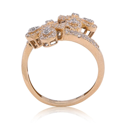 10K Yellow Gold Diamond Cuff 3 - Leaf Clover 0.65CT Natural Round/Baguette Women Ring - Elite Jewelers - Rings
