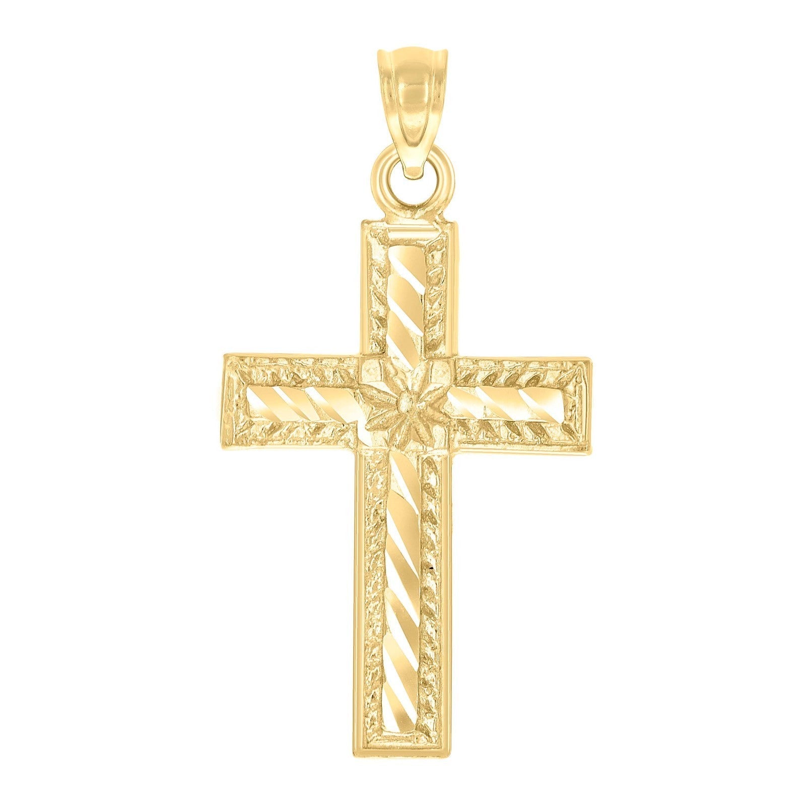 10k Yellow Gold Diamond - Cut Cross Religious Charm 1.1g Pendant For Unisex Adults - Elite Jewelers - Charms & Pendants
