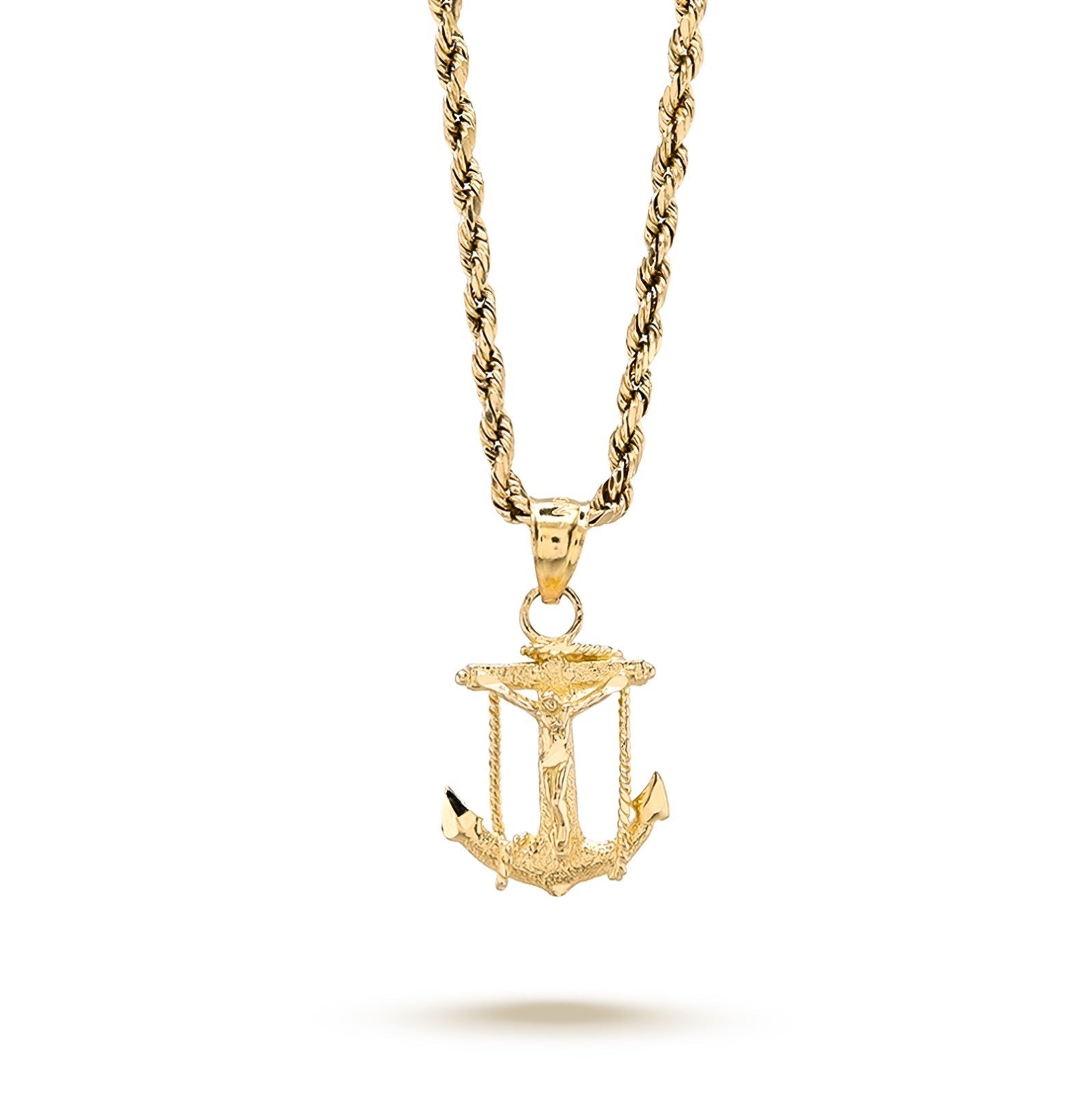 10k Yellow Gold Diamond - Cut Unisex Anchor Cross Crucifix Pendant 1.3g Charm - Elite Jewelers - Charms & Pendants