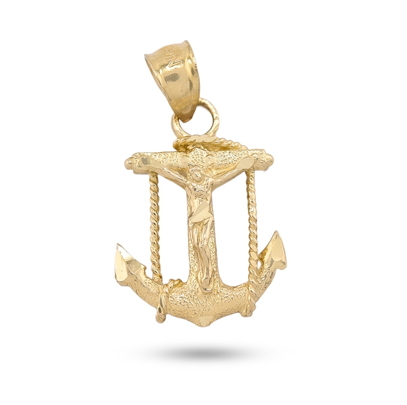 10k Yellow Gold Diamond - Cut Unisex Anchor Cross Crucifix Pendant 1.3g Charm - Elite Jewelers - Charms & Pendants