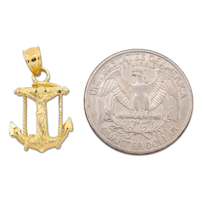 10k Yellow Gold Diamond - Cut Unisex Anchor Cross Crucifix Pendant 1.3g Charm - Elite Jewelers - Charms & Pendants