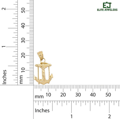 10k Yellow Gold Diamond - Cut Unisex Anchor Cross Crucifix Pendant 1.3g Charm - Elite Jewelers - Charms & Pendants