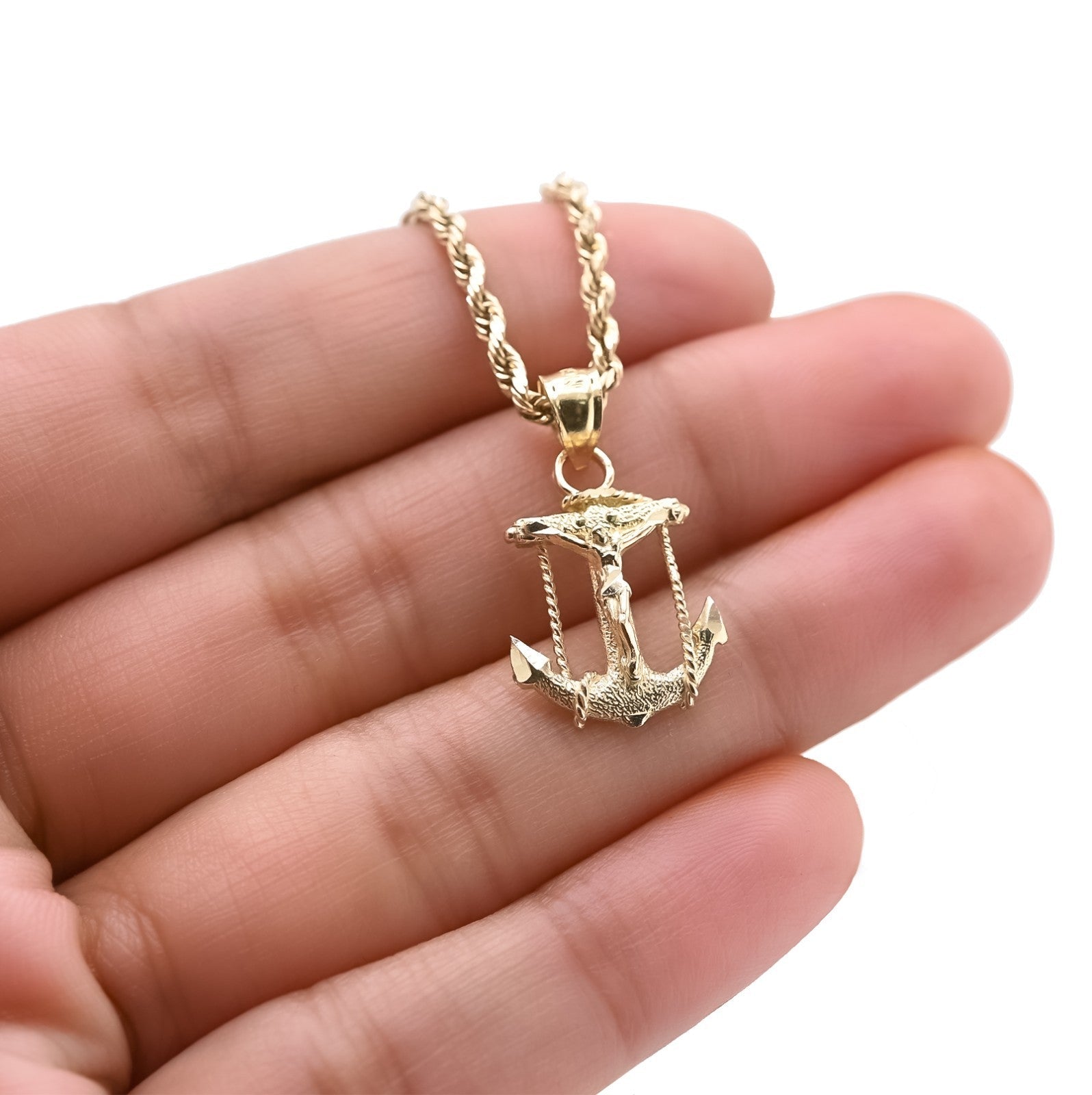 10k Yellow Gold Diamond - Cut Unisex Anchor Cross Crucifix Pendant 1.3g Charm - Elite Jewelers - Charms & Pendants