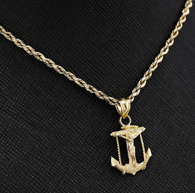 10k Yellow Gold Diamond - Cut Unisex Anchor Cross Crucifix Pendant 1.3g Charm - Elite Jewelers - Charms & Pendants