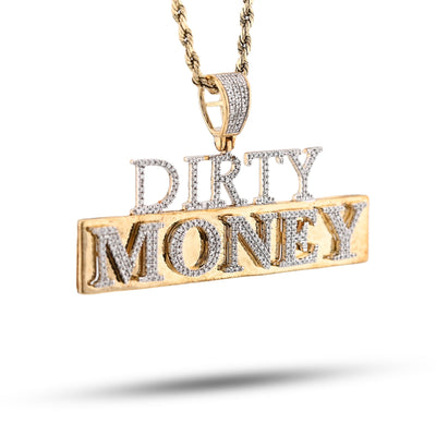 10K Yellow Gold "DIRTY MONEY" Custom Charm 1CT Natural Diamond 2.1" - Elite Jewelers - Charms & Pendants