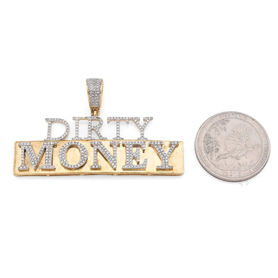 10K Yellow Gold "DIRTY MONEY" Custom Charm 1CT Natural Diamond 2.1" - Elite Jewelers - Charms & Pendants