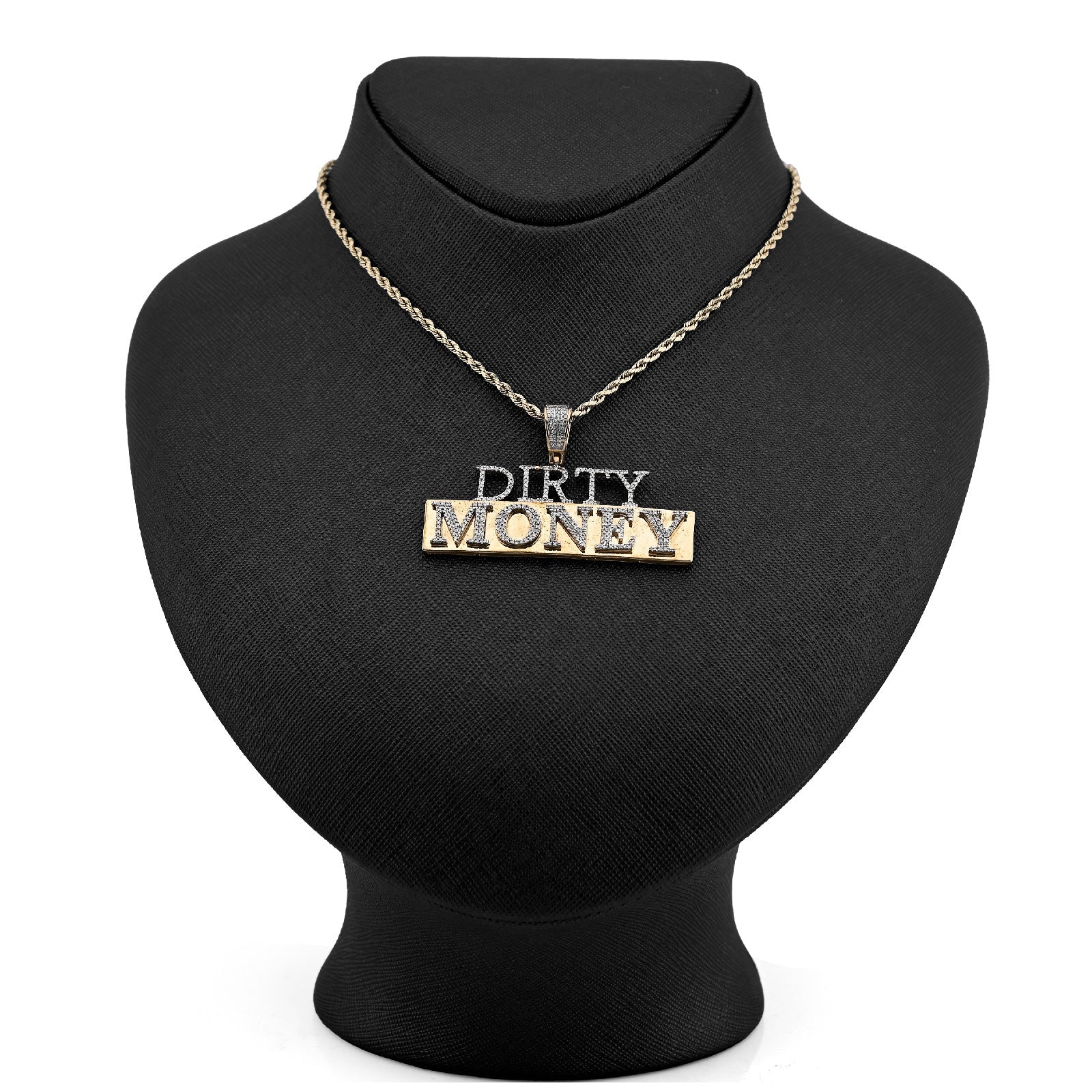 10K Yellow Gold "DIRTY MONEY" Custom Charm 1CT Natural Diamond 2.1" - Elite Jewelers - Charms & Pendants